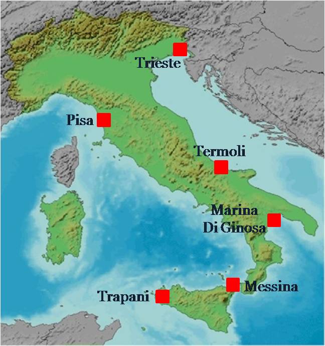 Mappa delle stazioni italiane nel DB del GISS