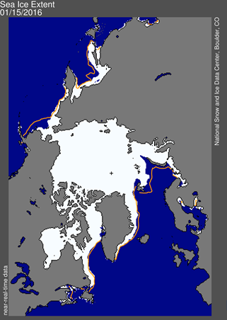 Fig. 8. Estensione dei ghiacci artici e media 1981-2010. Fonte: www.nsidc.org