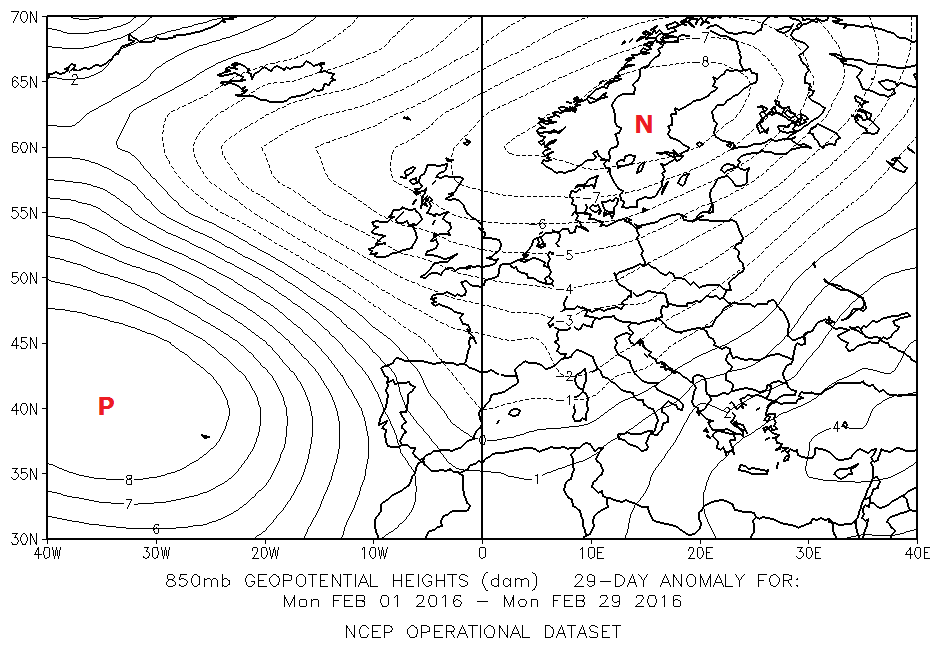 fig 5b - Isoanomale - 1_29 febbraio 2016 850 hPa